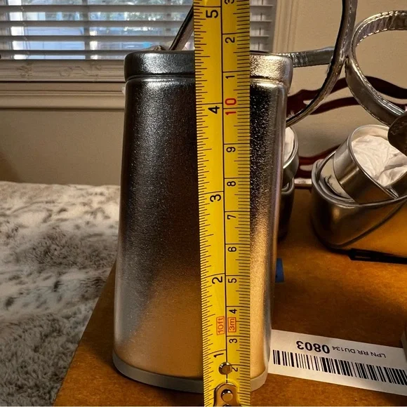 New Silver Steve Madden Platform Cross-Strap Sandals, Crazy Heels, sz 6 - Picture 10 of 14